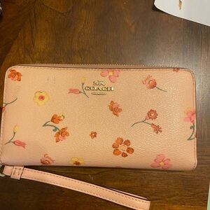 Coach Peach Floral Wristlet